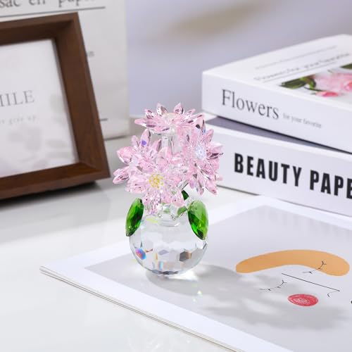 Arikyrist Crystal Pink Daisy Figurine Gifts for Women Friends Glass Daisy Flowers for Home Office Tabletop Centerpieces Decor - color: Pink