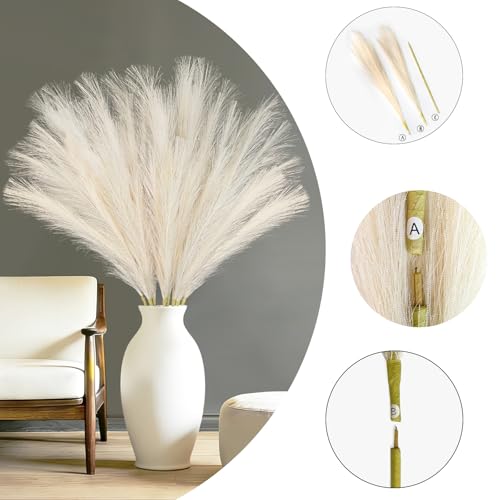 TORONTOKYO 8Pcs Beige Faux Pampas Grass Tall Decor, 35.4” Fluffy Artificial Pompous Grass Branches, Large Pampas Grass Reed Stems for Floor Vase Filler, Wedding, Baby Shower, Home Boho Decor - color: Cream White, size: 35.4inch-8Pcs