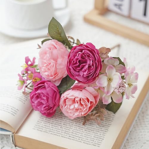 DEMIUKO 2PCS Peonies Artificial Flowers, Faux Peony Bouquet Fake Silk Flower for Vase Faux Floral Arrangements Plastic Flowers for Farmhouse Home Kitchen Table Centerpiece Party Wedding Decor - color: Rose Red, size: 2PCS