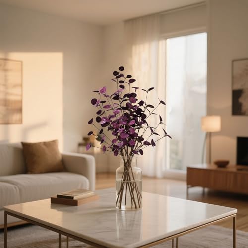 4PCS 24" Purple Artificial Eucalyptus Stems – Metallic Faux Eucalyptus Leaves for Halloween Decor, Fall Vase Arrangement & Christmas Home Decoration - color: Purple