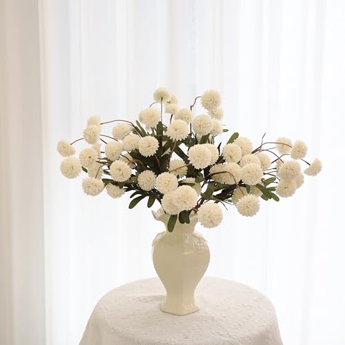 12Pcs Fake Kiku Flowers, Artificial Small Chrysanthemum Balls with Stems, Faux Silk Mini Pompon Mums for Vase Floral Arrangement DIY Bouquets Wedding Party Table Centerpieces Home Decor (No Vase) - color: Beige