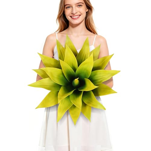 Wertuirk 22 Inch Artificial Agave Plant, Realistic Faux Succulents with Vibrant Color, UV Resistant & Low Maintenance for Indoor Outdoor, Home, Garden, Patio,Office Decor (Yellow, Large) - color: Yellow, size: Large