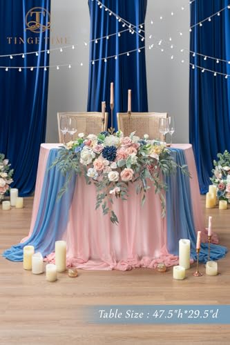 TINGE TIME Artificial Sweetheart Flower Swag with Tablecloth and Table Runner, Pack of 3 Floral Arrangement for Wedding Sweetheart Table Centerpiece Decoration (Dusty Rose & Navy Blue) - color: Dusty Rose & Navy Blue