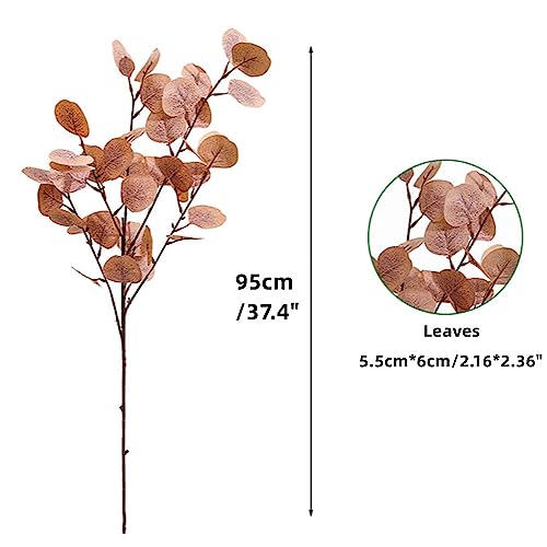 XZJMY 4 Pack Artificial Eucalyptus Stems Leaves 37.4" long Faux Eucalyptus Branches,Artificial Flowers Greenery for Home Decor Flower Arrangement Wedding Party Table Centerpiece (Yellow) - color: Green With White Accents