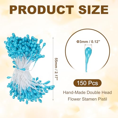 PATIKIL 3mm Double Heads Flower Stamen, 150 Pcs Artificial Flower Stamen Pistil Matt Pearl Floral Stamen for DIY Christmas Card Wedding Decoration, Blue - color: Blue