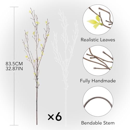 dallisten Tall 6PCS Artificial Curly Willow Branches for Vase, 32'' Bendable Faux Twigs Stems with Leaves for Home Decor, Fake Branches for DIY Crafts Wedding Farmhouse Garden Office Styling Decor - color: Leaves Green