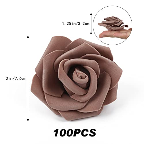 Artificial Rose Flower Heads, 100pcsDark Brown Roses Artificial Flower Foam Rose for DIY Wedding Bouquets Centerpieces Arrangements Party Baby Shower Home Decor (Stemless,Dark Brown) - color: Dark Brown, size: 100PCS