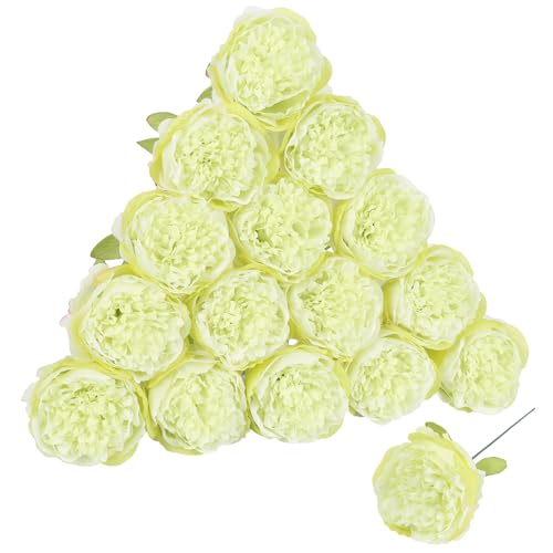 16pcs Peony Artificial Flowers Green Fake Peonies Bulks Silk Peonies Flowers Faux Peony Flowers Heads with Stems for Home DIY Wedding Party Festival Baby Shower Decorations (Green) - color: Green