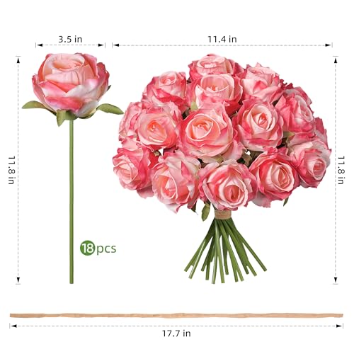 Ivydale 18pcs Coral Roses Artificial Flowers, Fake Roses Silk Flowers with Stems Realistic Bouquet for Mother's Day Wedding Party Home Decoration DIY Centerpiece Floral Romantic Gifts - color: Rose-coral