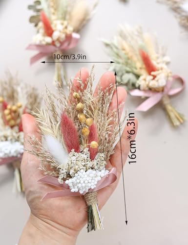 Mini Dried Flower Bouquet (Pack of 6) Suitable for Wedding Party Dinner Plate Decoration, Small Dried Flowers for Crafts, Birthday Cake Bridesmaid Gift Box, Envelope Decoration (Dark Orange) - color: Dark Orange