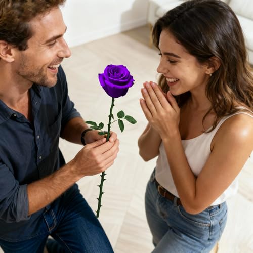 Purple Single Forever Roses Luxury Gift for Women/Men, Fresh Flowers Bouquet for Girlfriend, Wife, Mom, Anniversary, Valentine's Day, Wedding, Graduation, Christmas, Birthday, Unique Presents for Her - color: Purple
