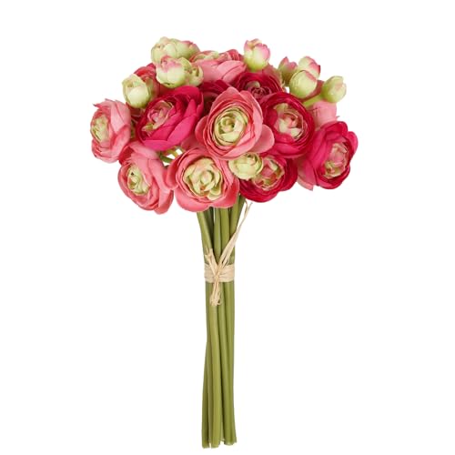 IPOPU Artificial Ranunculus Deep Pink Silk Flowers with Stems 12PCS Mini Fake Flowers for DIY Wedding Bouquet Bridal Shower Decorations Floral Filler Flowers Centerpieces (Shade of Hot Pink) - color: Shade of Hot Pink