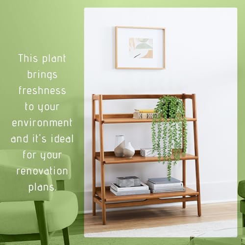 Realistic Artificial String of Pearls Plant - Faux Hanging Succulent Trailing Plant with Black Pot, Natural-Looking Small Potted Faux Plant Indoor Outdoor for Home Office Shelf Decor - color: String of Pearls