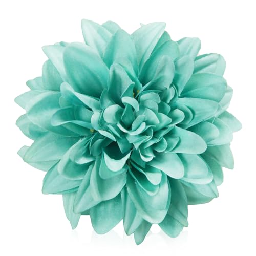Silk Dahlia Artificial Flowers Bulk, 15 Pcs Fake Dahlias Flowers Heads for Craft, 3.5 Inch Green Large Flower Heads Faux Flowers for Wedding Party, Home Office, Hat, Wall Decoration - color: Green