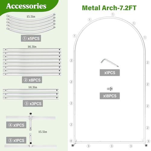 7.2FT Metal Wedding Arch Backdrop Stand,Stable Wedding Arch Frame for Wedding Ceremony Birthday Party Baby Shower Graduation Anniversary Floral Decoration,White - size: 7.2x4FT White