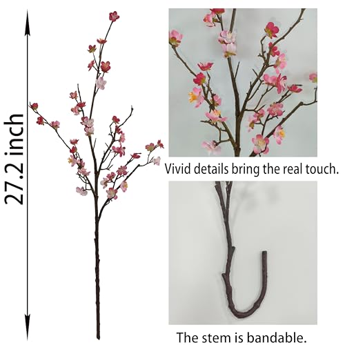 Plum Blossom Flowers Artificial,6Pcs Pink Cherry Blossom Flowers,Fake Branches for vase,Faux Cherry Blossom Stems for Home and Office Decor (Pink, 6)… - color: Roseo