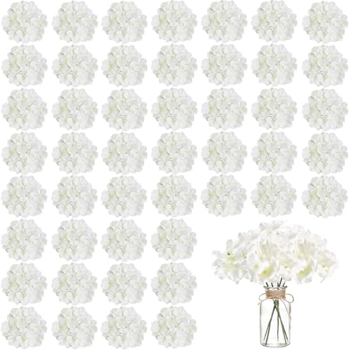 WEISPARK 100PCS Artificial Hydrangea Flowers, Fake Flowers Silk Hydrangea Full Flowers Heads with Stems for Wedding Home Party Shop Baby Shower Decor (Ivory) - color: Ivory