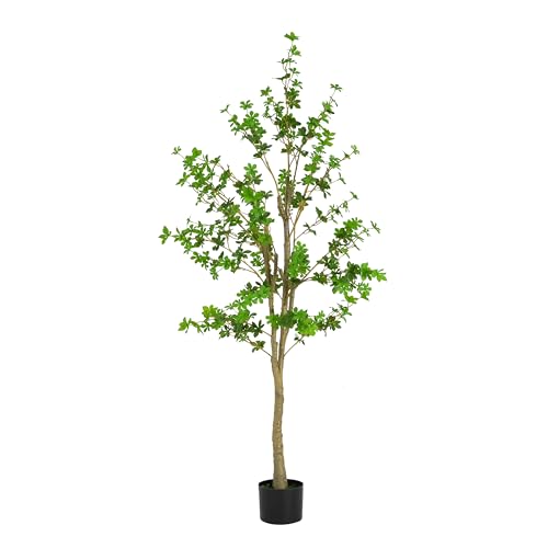 Christopher Knight Home Annas 76''H Artificial Tree Indoor, Artificial Enkianthus Tree with Pot, Tropical Style Faux Tree with Black Plastic Pot, Artificial Plant for Home Office Decor, 1pcs, Green - color: Green/76''h