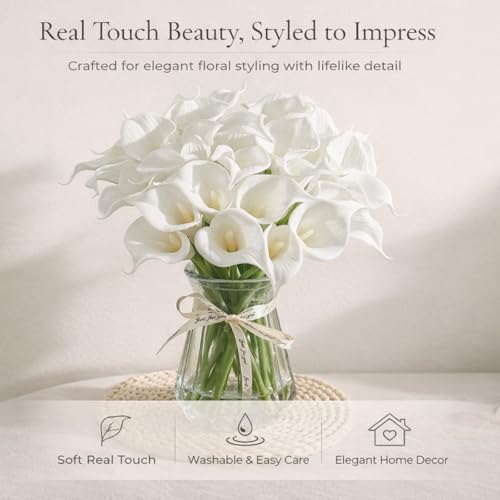 White Calla Lily Artificial Flowers 12/24/30 Pcs with Eucalyptus Leaves and Daisies, Real Touch Faux Calla Lilies Bouquet for Wedding Party Home Decor Memorial Display (Orange, 24PCS) - color: Orange, size: 24PCS