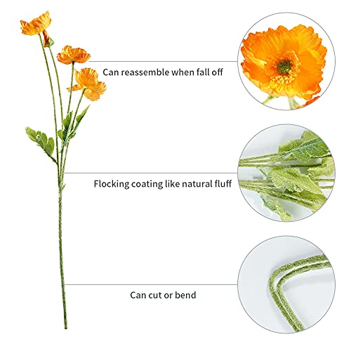Artificial Poppy Flowers, 5 Bundles Faux Poppies with Stems for Floral Arrangements - Wedding, Home, Office, Party Table Centerpiece Decor (Orange) - color: Orange
