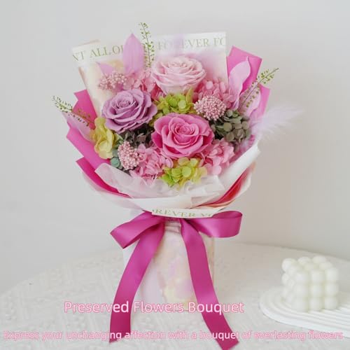 Preserved Flowers Bouquet, Flowers for Delivery Prime,100% Real Roses That Last Up to 3 Years, Gift for Her: Birthday Christmas Valentine's Day Mother's Day,Christmas, Room Decorations (Pink)