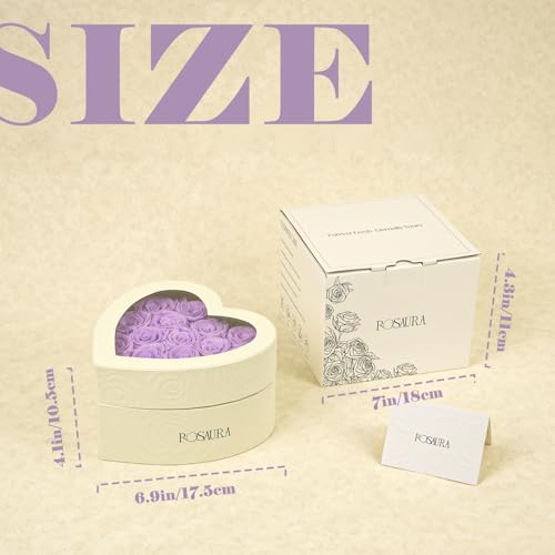 Rosaura Heart-Shaped Preserved Roses Gift Box - Real Forever Flowers for Christmas, Birthday, Valentine's & Mother's Day (Light Purple, 16 roses) - color: Light Purple, size: 16 roses