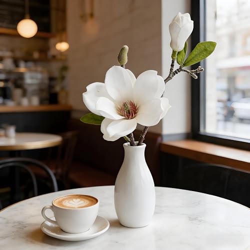 White Artificial Magnolia Silk Flower for Home, Wedding, Garden Decor, Single Stem for Vase, Table Arrangement