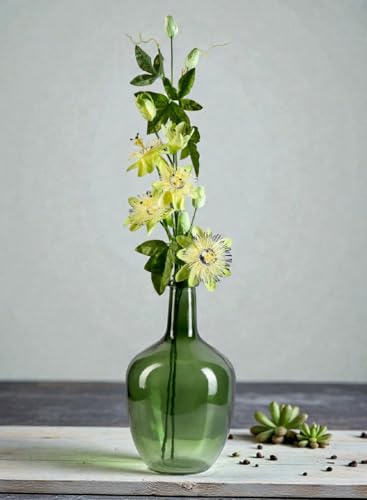 Serene Spaces Living Olive Green Bottleneck Glass Vase - Elegant Vintage Floor Vase for Long-Stemmed Floral Arrangements, 7.48" Diameter & 12" Tall - size: Set of 1