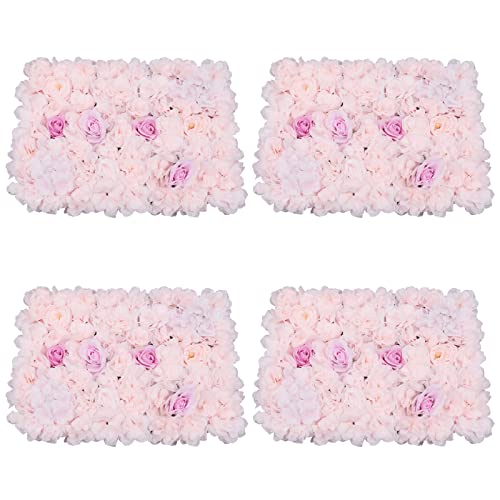 16"x 24" Artificial Flower Wall Panels,Flower Wall Mat Silk Flower Panels for Outdoor Garden Backyard Fence Fence Privacy Screen and Indoor Wall Decor (4Pcs Rose+Light Pink+Champagne) - color: 4Pcs Rose+Light Pink+Champagne
