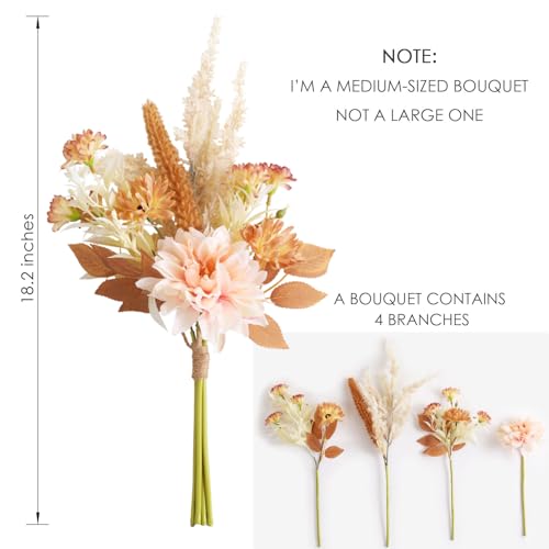 Joeabor Fake Flower Bouquet, Faux Flower Arrangement for Decorating Kitchens, Bedrooms, Bathrooms, Realistic Artificial Flowers Made of Silk & Plastic, Floral Decoration with Dahlia & Small Blossoms - color: Pink & Pink