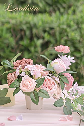 Lookein Artificial Flowers Combo Box for DIY Wedding Bouquets, Centerpieces, Arrangements, Party & Home Decor - Silk and Foam Flowers with Stems, Belle Blush - color: Athens Blush