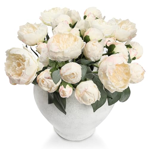 Silk Flower Peony Bouquets - 2 Pack Artificial Peonies with Stems Vintage Look Real Peonies Flowers for DIY Crafts Flower Arrangements Wedding Centerpiece Table Decor - Champagne