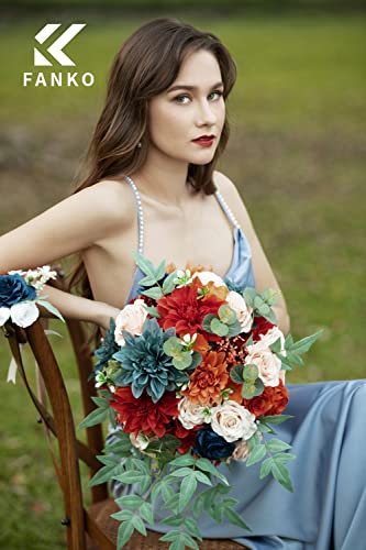 FANKO Artificial Flowers for DIY Bouquet, Faux Flowers Combo Orange Navy Blush Gray, Realistic Fake Flowers for Vase, Floral Arrangement, Centerpieces, Wedding, Home Decor, Party Decoration - color: Passionate Burnt Orange