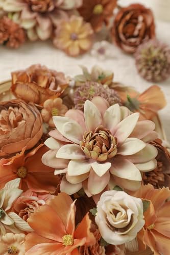 Fake Flower Heads Bulk - Coffee Silk Daisy & Rose Fall Artificial Flower for Crafts, DIY, Graduation Cap, Wedding, Party, Cake Topper, Home Garland Decor - color: Coffee