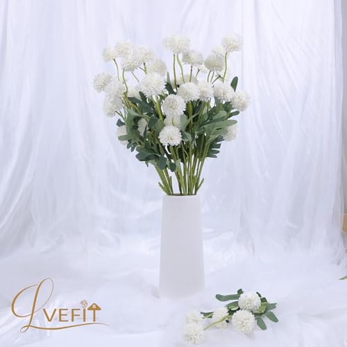 LVEFIT 10 Pcs White Kiku Flower Fake Mums Long Stem Flowers,Faux Kiku Flower Bulk,Silk Flowers Mini Chrysanthemum Floral Arrangements,Artificial Flowers Chrysanth Mini Fake Flower - color: White