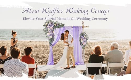 Wedding Arch Flowers with Drapes Kit (Pack of 4) - 2pcs Artificial Lilac Deluxe Swag with 2pcs Sheer Drapes for Wedding Ceremony Arbor Reception Backdrop Rose Floral Decoration - color: Lilac