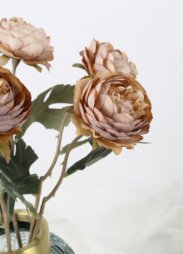 IPOPU 10pcs Coffee Peonies Artificial Flowers Real Touch Silk Peonies with Stems Real Look Fake Peony for Home Wedding Hotel Office Party Centerpiece Decorations - color: Coffee