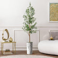 Artificial Tree in Abstract Ink Planter, Fake Olive Silk Tree for Indoor and Outdoor Home Decoration - 68" Overall Tall (Plant Pot Plus Tree) - style: Olive Tree