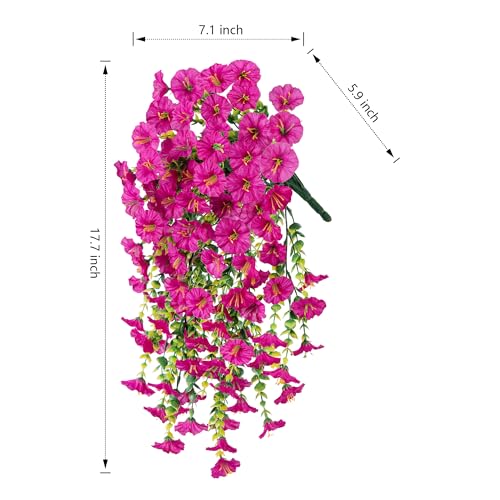 Ivydale 2 PCS Artificial Hanging Flowers Fake Plants Outdoor,Silk Morning Glory Faux Flowers with Eucalyptus Leaves,UV Resistant Realistic Hanging Petunias Plants for Home Garden Decor (Fuchsia) - color: Fuchsia