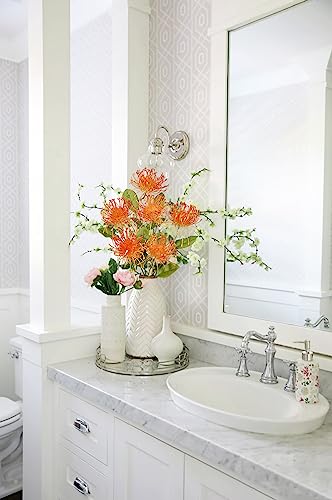 Hollyone 33" Orange Artificial Mums for Outdoors Fall Flowers Fake Fall Mums Faux Chrysanthemum 2Pcs Faux Spider Mum Flower Arrangement with 3 Heads Long Stem Centerpiece Bouquet Decorations for Home - color: Orange