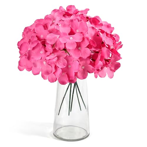 Auihiay 64pcs Hydrangea Artificial Flowers, Rose Red Artificial Hydrangea Flowers, Silk Hydrangea Heads with Stems for Garden, Home Party Baby Shower DIY Wedding Centerpiece (Rose Red) - color: Rose Red