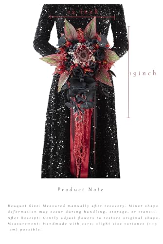 12 Inch Cascade Wedding Bouquets for Bride, Black & Burgundy Cascading Bridal Bouquet for Wedding Silk Artificial Flowers - color: Black & Burgundy