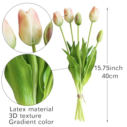 DUYONE 40pcs Artificial Tulips Flowers,Soft Touch Latex Bouquet,Fake Tulips for Office Wedding Party Home Kitchen Garden Decoration - color: 40pcs Champagne Set (No Vase)