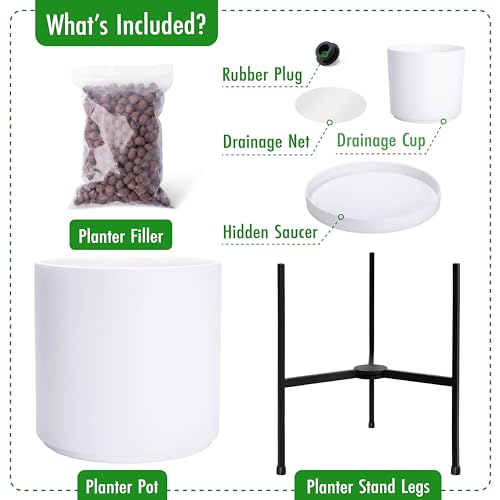 D'vine Dev Modern White Plants Pot Cylinder Planter with Heavy Duty Stand, XX-Large 16 Inch Pot, 22.8 Inch with Stand Height, 96-T-A-5 - color: White, size: XX-Large 16 Inch