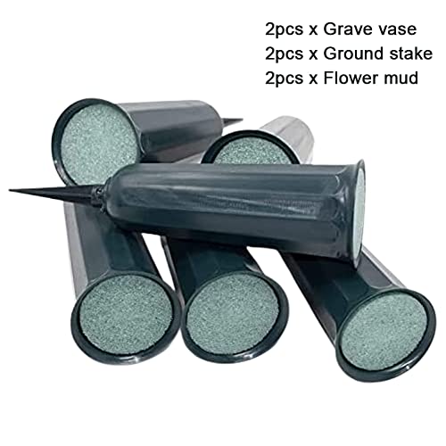 Kakalote 2pcs Cemetery Vase with a Stake and Foam Inserts, Plant Flowers Holder for Keeping Bouquets in Place, Elegant Grave Decorations for Cemetery(Flower Holder)