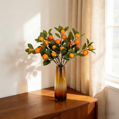 4PCS 26.8Inch Artificial Tangerine Branches Artificial Orange Branch Fake Orange Stem 16 Fruit for Home Wedding Office Party Thanksgiving Hotel Table Centerpiece Indoor Outdoor Decor - color: 26.8inch Orange, size: 2 PCS