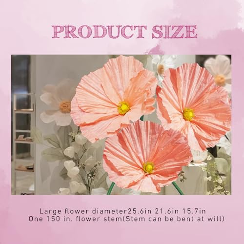 Large Flowers Artificial Flower Decoration - Wedding Giant Flowers Huge Artificial Paper Floral for Birthday Ceremony Party Event Mall Window Display Decorations 3pc (Pink) - color: Pink Poppy