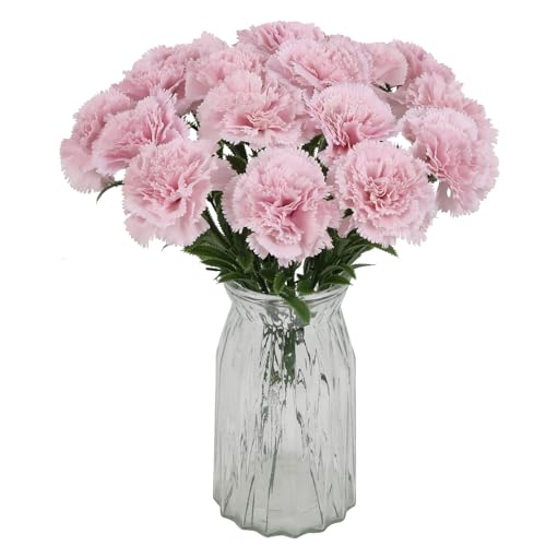 16PCS Pink Carnations Artificial Flowers 14.8'' Fake Carnation Silk Flowers with Stem Faux Carnations Flowers for Home Table Centerpiece Wedding Decorations Floral Arrangements (Deep Pink) - color: Deep Pink