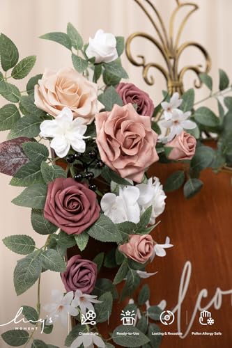 Ling's moment 2pcs Wedding Flowers Garland Artificial Floral Swag Arch Decorations Greenery Arrangements Dusty Rose Mauve Ceremony Reception Garden Easel Wall Entryway Outdoor Board(NOT Include Sign) - color: Dusty Rose & Mauve