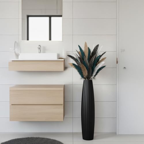 Floor Vases, Tall Floor Vase 23.6 inch (60CM, 1.96FT) Tall Vases, Sturdy Black Vase for Living Room Decor, Resin Black - color: Black